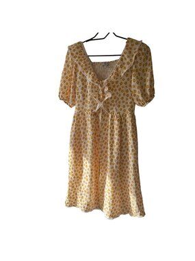 Polagram Yellow Floral Dress With Ruffle Details & Puff Sleeves - Small